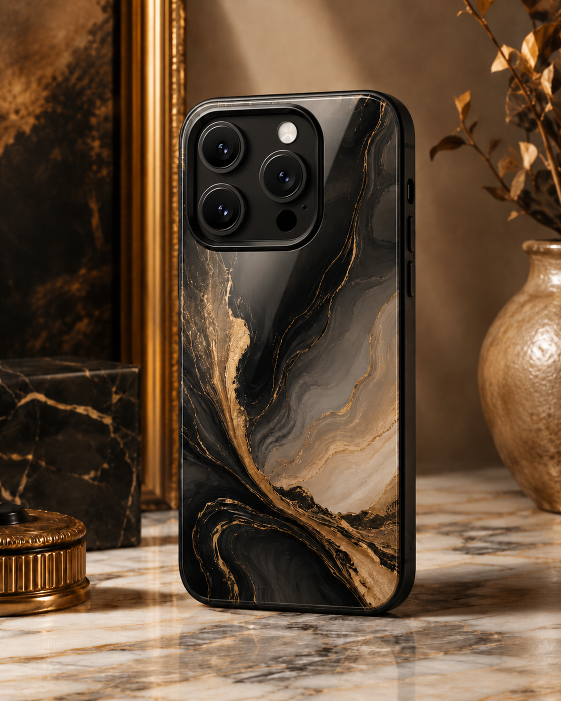 Golden Noir Abstract Case